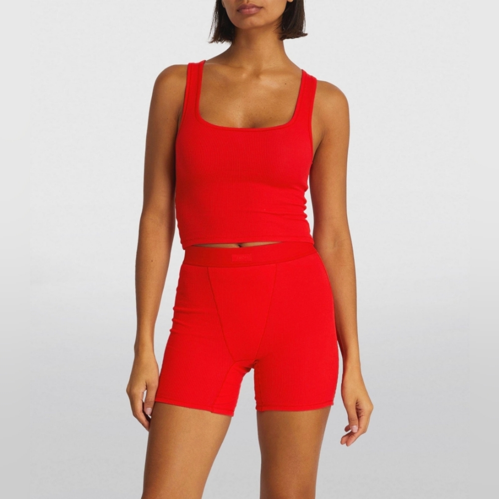 RARE skims ruby red cotton rib shorts tank set